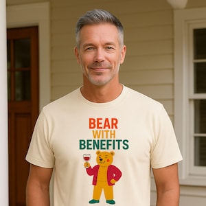 Funny Gay Bear T-Shirt: Embroidered Style Pride Tee, Wine Lover Gift
