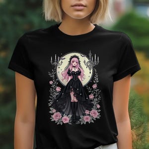 Gothic Lolita Harajuku T-Shirt, Japanese Anime Fashion Tee, Cute Goth Girl Top, Elegant Streetwear, Kawaii Graphic Shirt