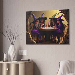 Arte delle carte da gioco delle streghe di Halloween, decorazione su tela di streghe spettrali, stravagante arte murale per feste di Halloween, idea regalo magica per streghe