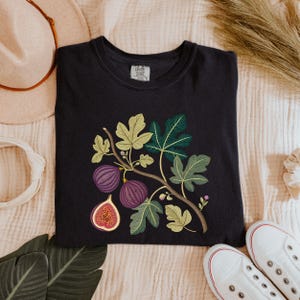 Shirt Cottagecore vijgen, T-shirt botanisch fruit, cadeau vintage tuinliefhebber, T-shirt borduurstijl, trendy vijgen-esthetiek