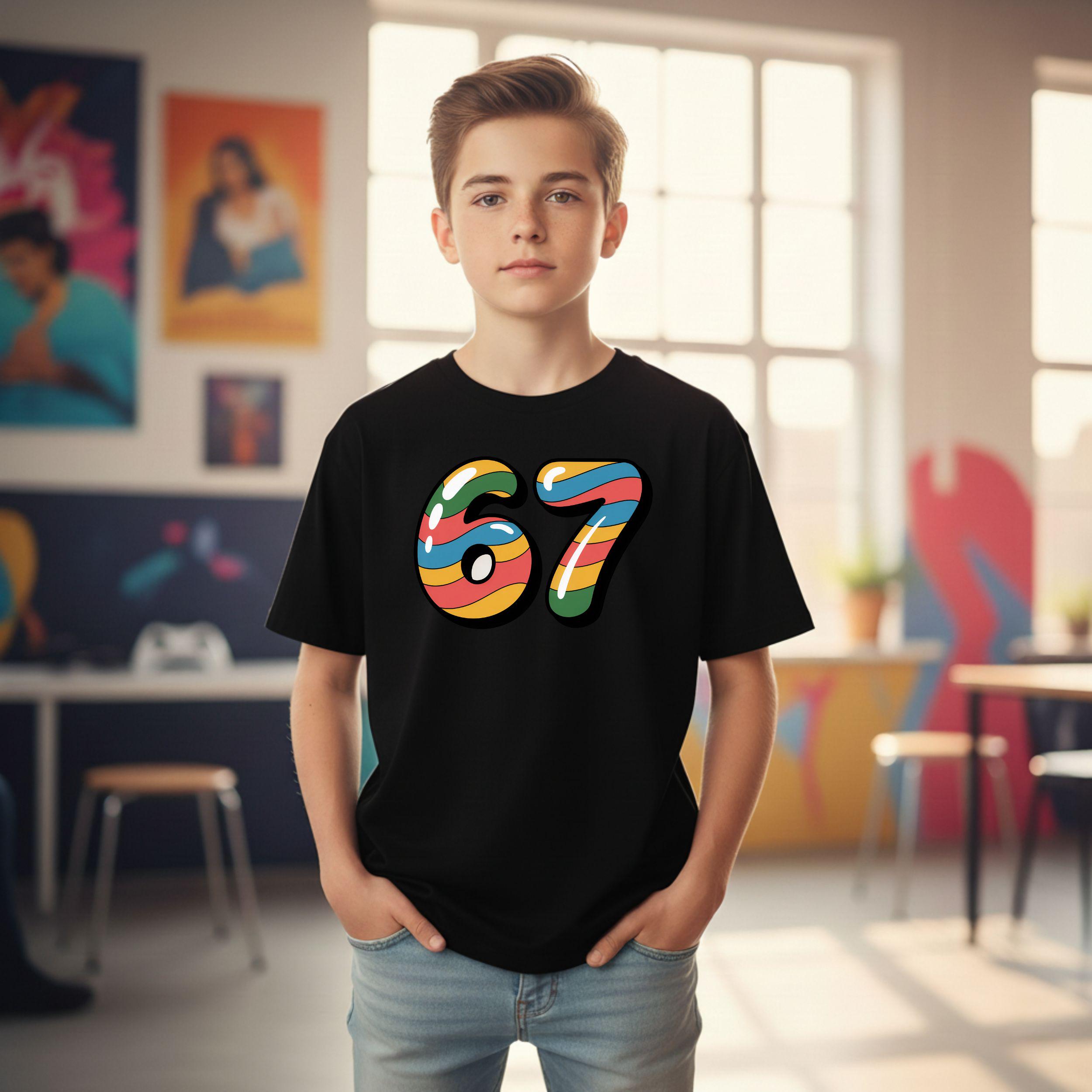 Maglietta Maniche Lunghe Numero 67 Stile Retrò Per Bambini – Meme 6 7, Girocollo, Casuale