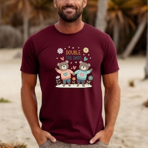 Gay Father&#39;s Day T-Shirt: Embroidered Style Gift for Two Dads