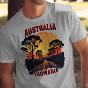 Tasmanien Sunset Road T-Shirt: Vintage Australien Reise T-Shirt