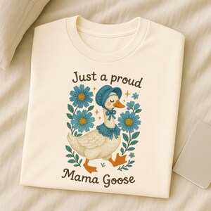 Cottagecore Goose T-Shirt: Embroidered-Style Mama Tee