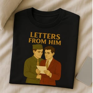 Camiseta com cartas dele durante a guerra, camiseta gay dos anos 1940, camiseta militar bordada com amor, presente romântico queer vintage para ele