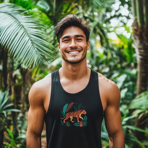 Tiger Graphic Tank Top, Animal Print Summer Shirt, Trendy Sleeveless Tee, Boho Jungle Print Tank, Bold Tiger Design Top