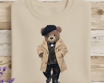 Teddy Bear Sweatshirt, Parisian Beret Outfit, Cozy Crewneck