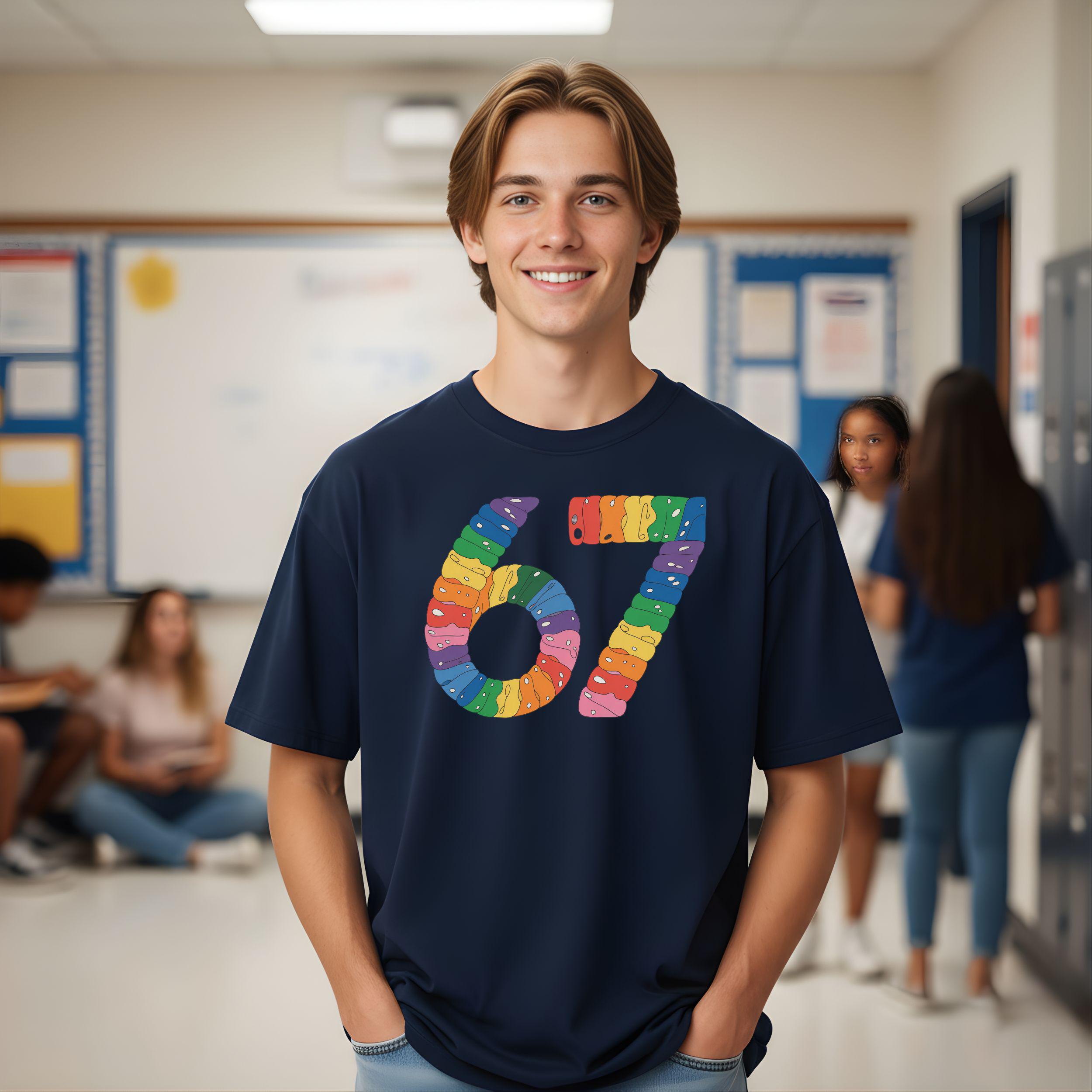 シックス・セブン 6 7 レインボーナンバー 67 Tシャツ - カラフル