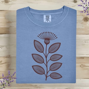 Linocut Seedhead T-Shirt: Folk Art Comfort Colours Tee