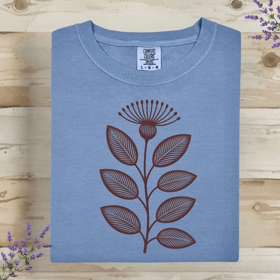 Linocut Seedhead T-Shirt: Folk Art Comfort Colours Tee