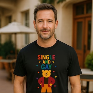 Funny LGBTQ Pride Bear T-Shirt: Embroidered-Style Gay Single Tee