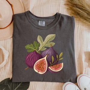 Shirt Cottagecore vijgen, T-shirt botanisch fruit, cadeau vintage tuinliefhebber, T-shirt borduurstijl, trendy vijgen-esthetiek