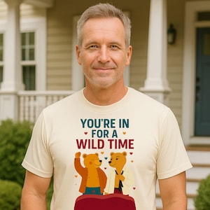 Gay Bear Couple Embroidered style T-Shirt: Playful LGBTQ Romance