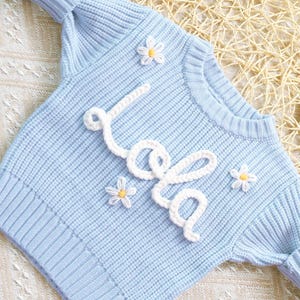 Personalized Baby Name Sweater,Hand Embroidered Knit Sweater with Name,Custom Baby Girl Sweater,Baby Chunky Sweater,First Birthday Outfit