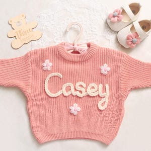 Personalized Baby Name Sweater,Hand Embroidered Knit Sweater with Name,Custom Baby Girl Sweater,Baby Chunky Sweater,First Birthday Outfit