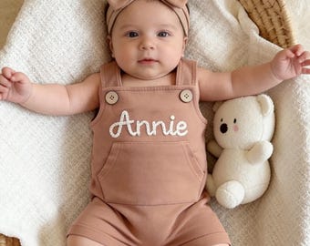Personalized Knit Baby Overall,Baby Name Dungarees,Custom Baby Romper,Customized Baby Jumpsuit,Baby Summer Clothes,Embroidered Baby Outfit