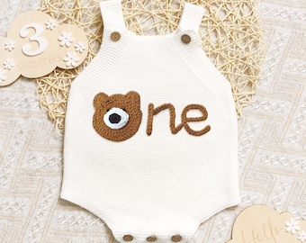 Pelele personalizado para bebé niño, pelele bordado con nombre personalizado, pelele de punto de algodón para recién nacido, pelele con osito, pelele para primer cumpleaños