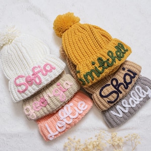 Baby Name Beanie,Custom Baby Beanie,Baby Hat With Name,Newborn Hat Boy,Girl Hat Pom Pom,Kids Name Hat,Knit Name Beanie,Baby Christmas Gift