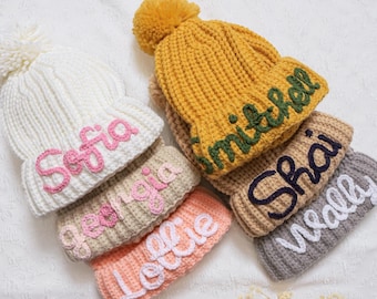 Baby Name Beanie,Custom Baby Beanie,Baby Hat With Name,Newborn Hat Boy,Girl Hat Pom Pom,Kids Name Hat,Knit Name Beanie,Baby Christmas Gift
