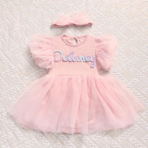 Personalisierte Baby-Mädchen Tüll Kleid, Kleid zum 1. Geburtstag, Kleid mit individuellem Namen, Rosa Kuchen Smash Kleid, Erster Geburtstag Tutu Kleid, Geschenk Ein Jahr alt