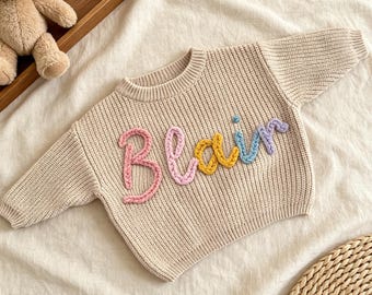 Custom Embroidered Baby Sweater, Personalized Name Knit Sweater, Monogrammed Toddler Sweater, Baby Sweater with Name, Newborn Outfit Gifts
