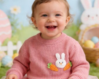 Hand Embroidered Bunny Sweater, Personalized Duck Sweater, Custom Rabbit Sweater, Teddy Bear Sweater, First Birthday Sweater, Easter Sweater