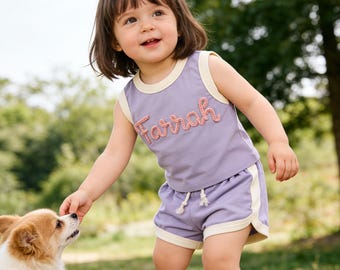 Custom Baby Tank Top and Shorts Set, Personalized Bubble Romper, Embroidered Toddler Shirt, Little Girl Summer Clothes, Boy Birthday Outfit