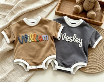 Camiseta personalizada para bebé con nombre, pelele de burbujas personalizado para bebé, conjunto de manga corta para recién nacido, body para bebé niño, regalo bordado para baby shower