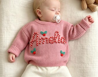 Personalized Christmas Sweater for Baby, Embroidered Name Knit Jumper, Custom Holiday Sweater, Baby Christmas Outfits, Winter Infant Sweater