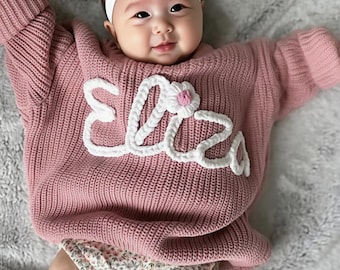 Personalised Baby Sweater,Custom Baby Name Sweater,Hand Embroidered Name Newborn Sweater, Toddler Sweater with Name,1st Birthday Gift