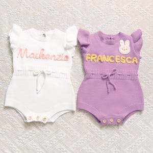 Personalized Baby Name Romper,Embroidered Name Knit Baby Romper,Baby Girl Dress,First Birthday Outfit,Cake Smash Dress,Custom Baby Gift