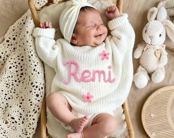 Personalized Embroidered Knit Baby Sweater, Custom Name Baby Sweaters, First Birthday Outfits, Pregnancy Announcement Gifts, Newborn Outfit