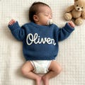 Hand Embroidered Baby Name Sweater, Personalized Baby Sweater with Name, Custom Knit Newborn Crewneck Sweater, Crochet Knitted Baby Jumper