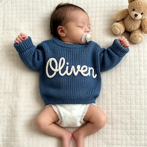 Hand Embroidered Baby Name Sweater, Personalized Baby Sweater with Name, Custom Knit Newborn Crewneck Sweater, Crochet Knitted Baby Jumper 4.7 (1.8k) By WeeshopUS Made by WeeshopUS Shop owned by Gao 2 years on Etsy