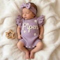Newborn Frilly Romper, Custom Name Baby Girl Romper, Cotton Knit Ruffle Romper, Hand Embroidered Toddler Romper, Personalized Gift for Baby