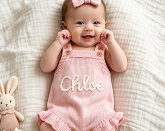 Custom Name Baby Romper, Personalized Baby Girl Romper, Embroidered Romper with Name, Ruffle Bubble Romper, Newborn Outfit, Baby Shower Gift