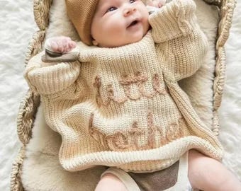 Personalized Big Sister Sweater, Embroidered Baby Outfit, Matching Sibling Sweater, Custom Sweater for Little Brother Lil Sis Bro Big Cousin