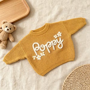 Hand Embroidered Baby Name Sweater, Personalized Baby Sweater with Name, Custom Knit Newborn Crewneck Sweater, Crochet Knitted Baby Jumper image 7