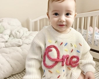 Custom One Birthday Sweater,First Birthday Sweater,Baby Birthday Outfit,Personalized Baby Holiday Sweater,Baby Name Jumper,One Year Old Gift