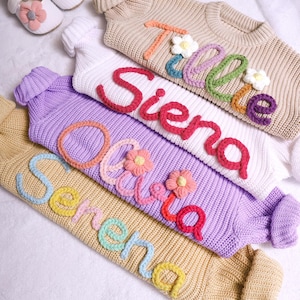 Custom Baby Name Sweater,Embroidered Name Baby Girl Sweater,Toddler Knit Sweater with Name,Customized Name Baby Gifts,First Birthday Outfit