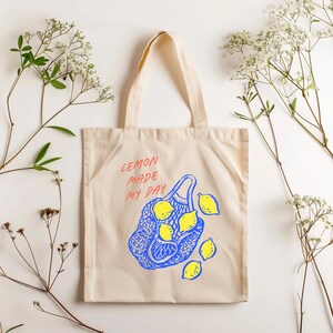 Lemonade Day Tote Bag, Citrus Grocery Canvas Handbag, Farmers Market Eco-Friendly Shopper Purse, Yellow Fruit Beach Carryall, Summer