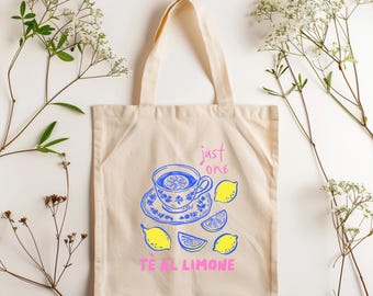Vintage Lemon Tea Cotton Tote Bag | Eco-Friendly Shopping Bag, Reusable Grocery Tote, Beach Bag, Gift for Tea Lovers, Sustainable Style