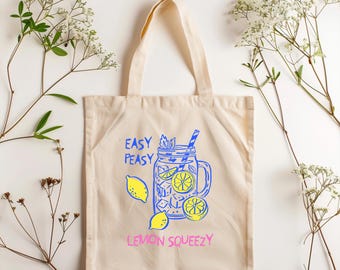 Sacola Easy Lemon Squeezy - Bolsa de algodão ecológica e estilosa, bolsa de praia, sacola de compras, sacola de compras reutilizável