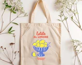 Linda bolsa tote de limão Amalfi, sacola de compras reutilizável, bolsa de tecido ecológico, bolsa de praia, bolsa de verão