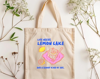 Sacola de bolo de limão alegre, sacola de compras ecológica, bolsa de praia de verão, presente para padeiros