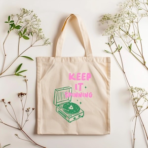 Retro Vinyl Record Tote Bag - Keep It Spinning, Music Lover Gift, Eco-friendly Shopping Bag, Gift for Music Fans, Teacher Appreciation