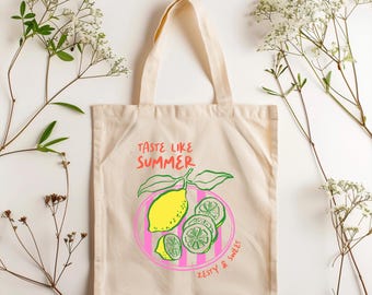 Taste Like Summer Tote Bag, Eco-Friendly Carryall, Lemon Gift, Everyday Shopper, Sustainable Chic, Beach Outing