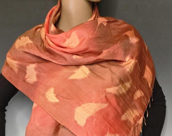 Autumn Gingko Silk Sunprinted Shawl 35x64 inches