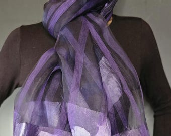 Purple Silk/Linen Sunprinted Shawl 25x78 inches