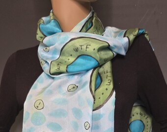 Handpainted WTF Silk Scarf 14x72 inches